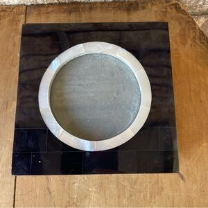 Trinket Box With Photo Frame Oyster Shell Trim Black & Gray 5” Square Nice!